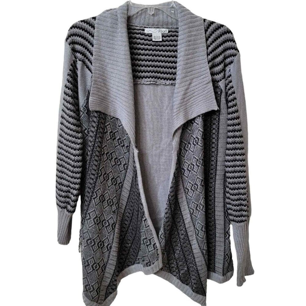 RXB Cardigan Sweater Open Style Womens Large Gray Multi Pattern Cotton‎ Acrylic